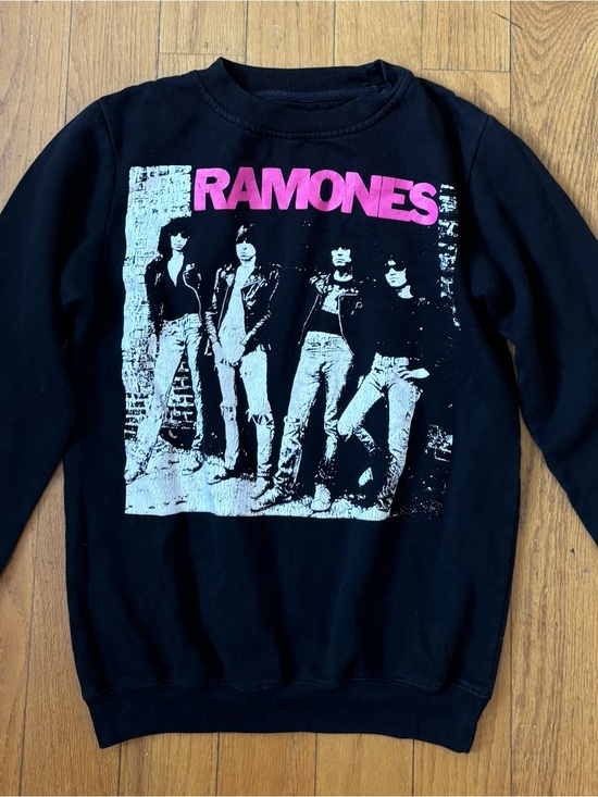 Ramones Tops - Ramones Black Graphic Crewneck Sweatshirt with Pink Logo